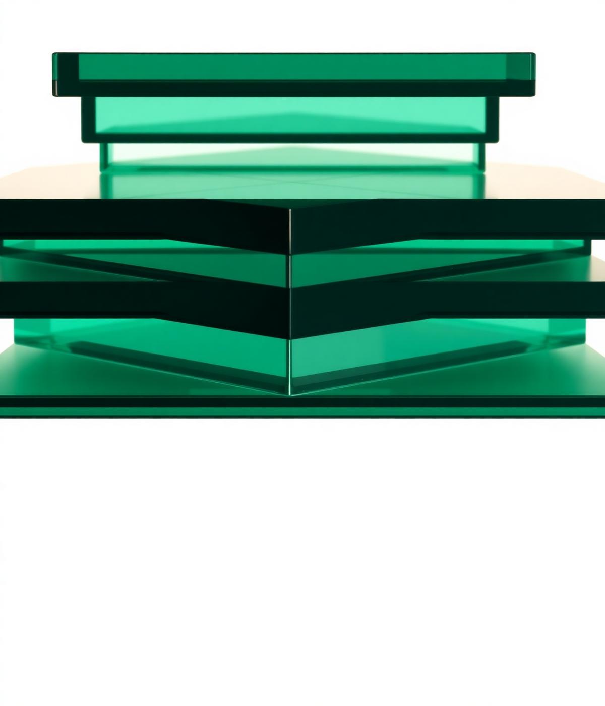 Stacked emerald glass planes representing the Karrik stack